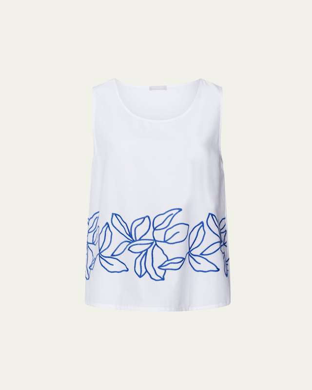 Liz Leaf-Embroidered Cotton Tank